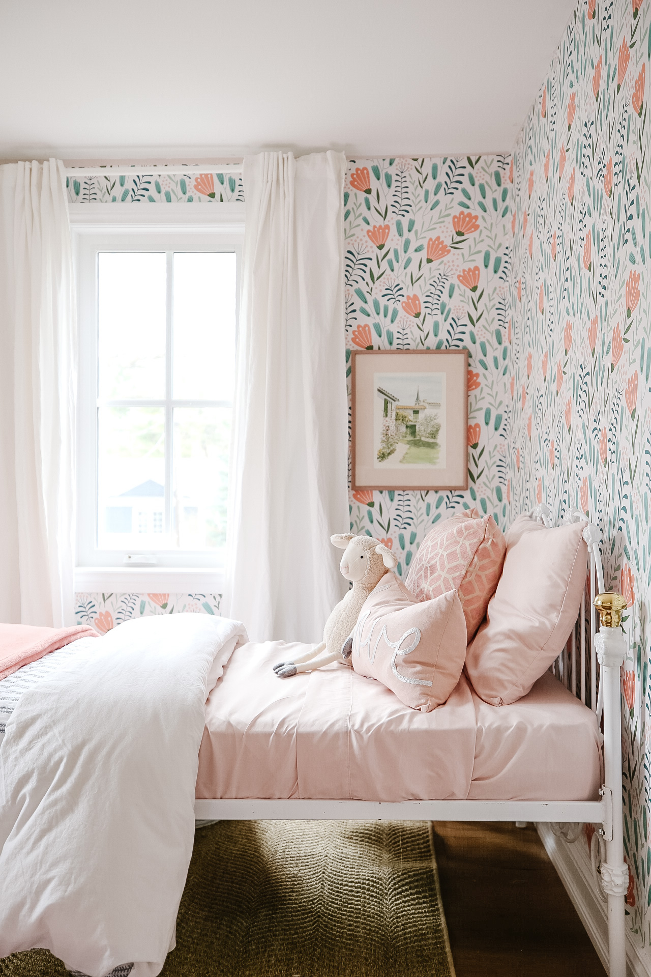 Floral Wallpaper in Girls Bedroom by Harper Designs